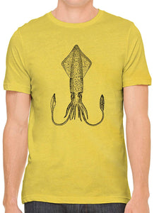 Atlantic Squid Cotton Crewneck Men Yellow T-Shirts