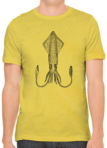 Atlantic Squid Cotton Crewneck Men Yellow T-Shirts