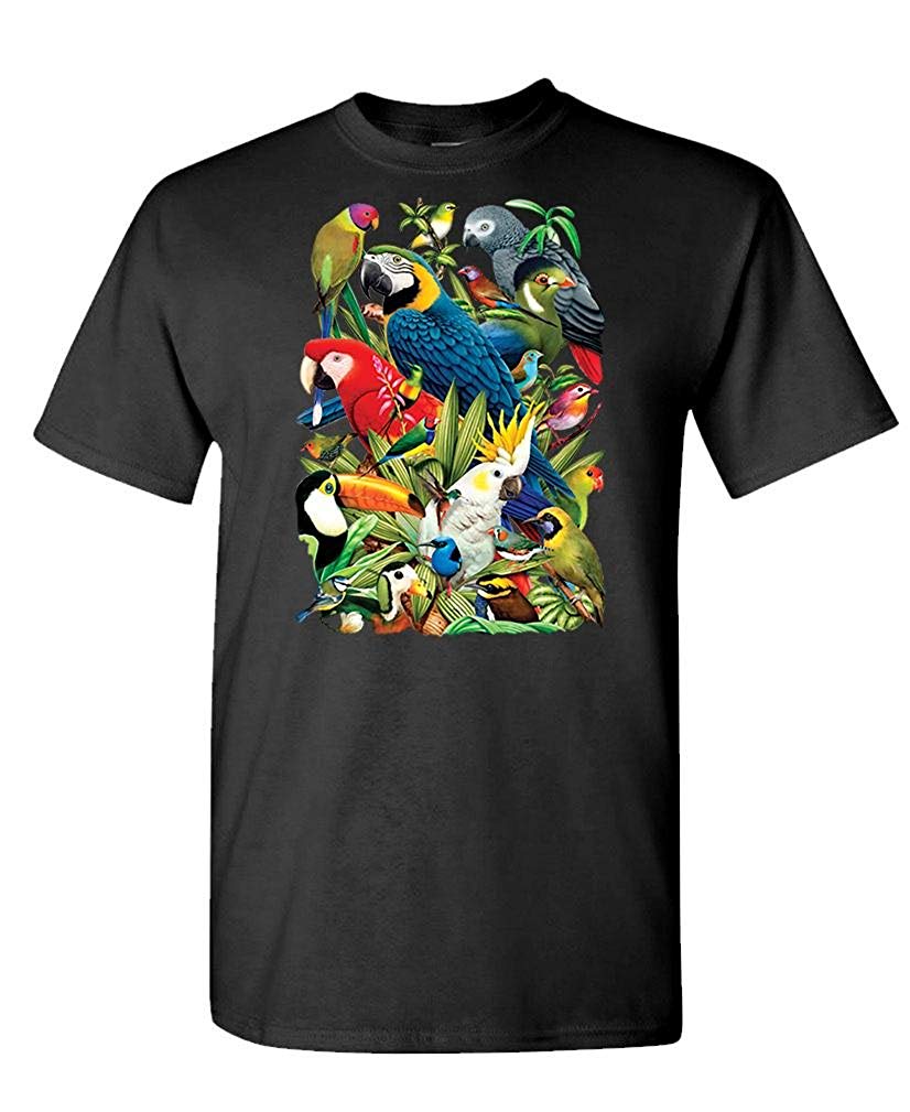 Avian World Parrots Cockatoo Tropical Birds-Mens Cotton Black T-Shirts