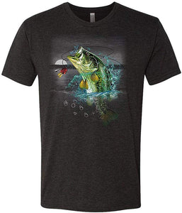 BASS Wilderness Fishing Fisherman Lake-Mens Cotton Black T-Shirts