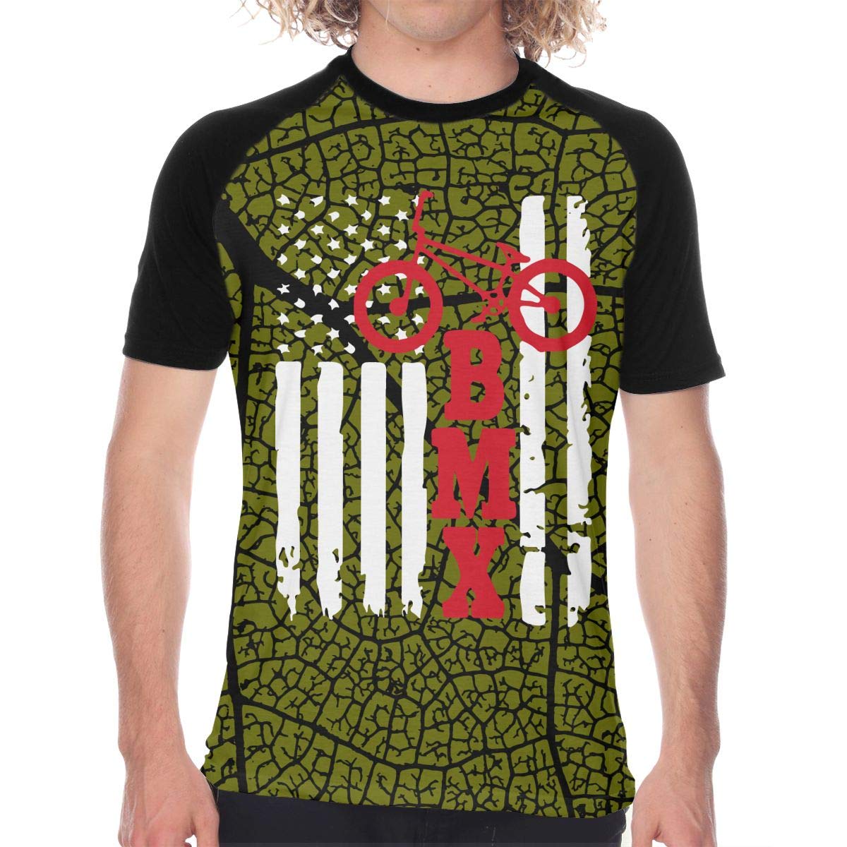 BMX USA American Flag Mens Sports Short Sleeve Printed Black T-Shirts