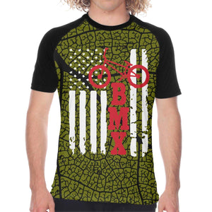 BMX USA American Flag Mens Sports Short Sleeve Printed Black T-Shirts