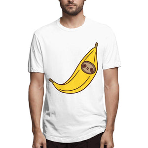 Banana Sloth Face Mens Awesome Short Sleeve White T-Shirts