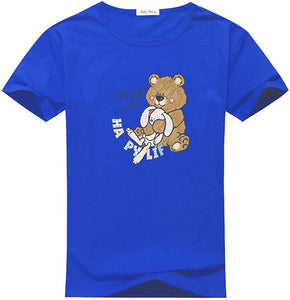 Bear Animal Men's Crew-neck Comfortable Short Cotton Blue T-Shirts