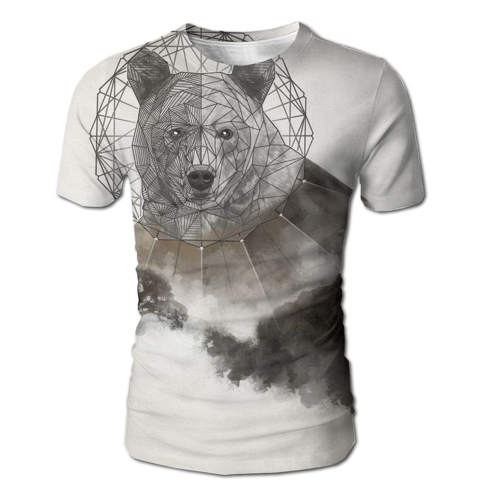 Bear Animal Mens Round Neck Short Sleeve Casual White T-Shirts