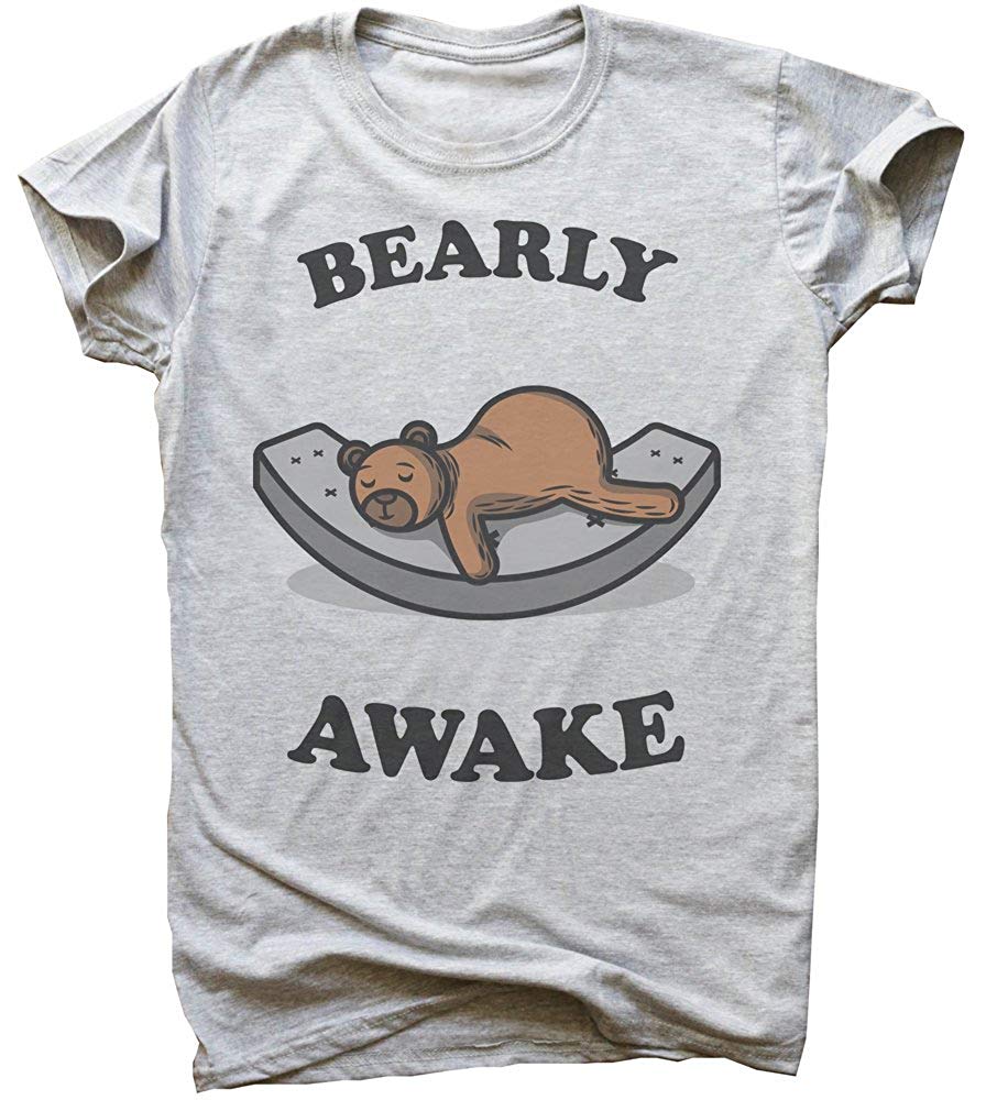 Bearly Awake Funny Sleepy Bear Design Men's Extra Large Gray Gray T-Shirts