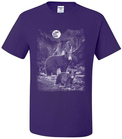 Bears in The Night Brown Bear Grizzly Wilderness Animals Mens Purple T-Shirts