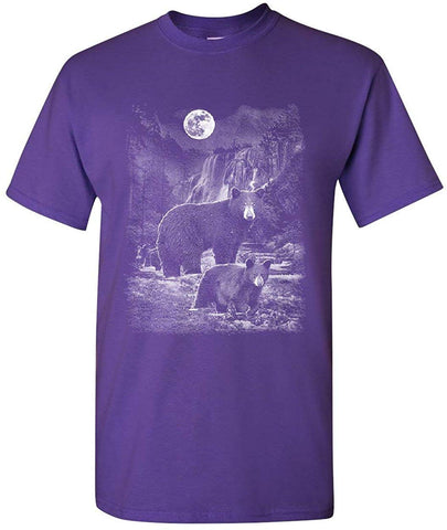 Bears in The Night Brown Bear Grizzly Wilderness Animals Mens Purple T-Shirts