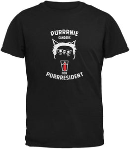 Bernie Sanders For Purrresident Adult Black T-Shirts