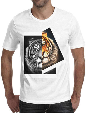 Big Funny Tiger Animal face Men's Short Sleeve Cotton Crew Neck Art Top White T-Shirts