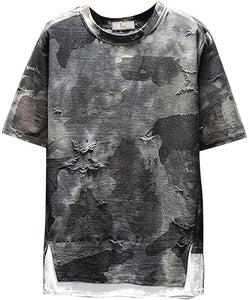 Big Men's Camouflage PrintedO-Collar Short Sleeve Splice Tops Black T-Shirts