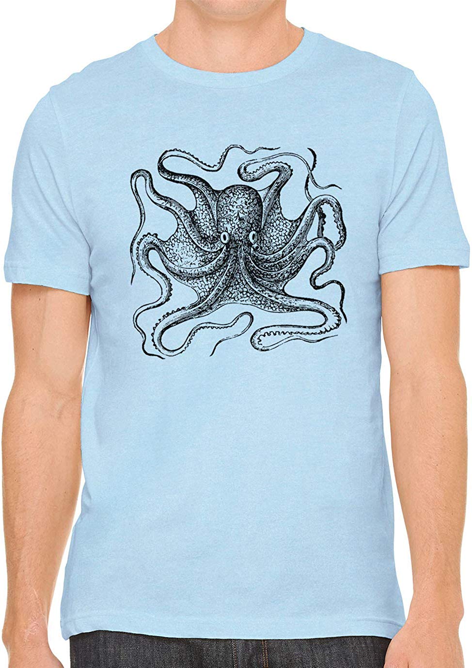 Big Octopus Cotton Crewneck Unisex Blue T-Shirts