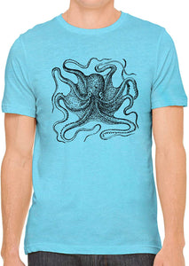 Big Octopus Cotton Crewneck Unisex Blue T-Shirts