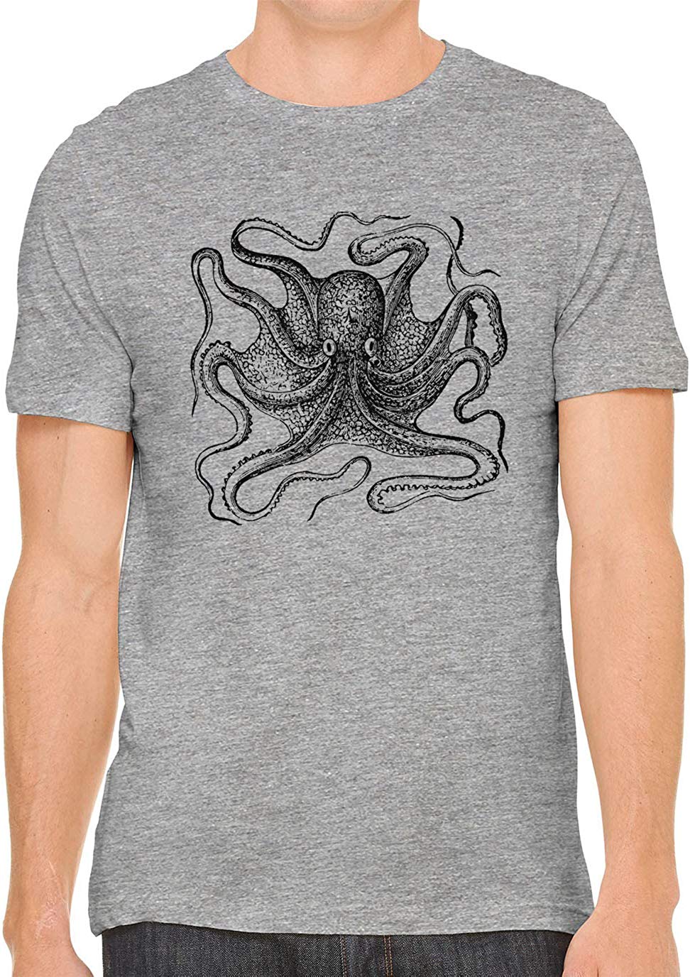 Big Octopus Cotton Crewneck Unisex Gray T-Shirts