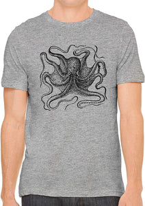 Big Octopus Cotton Crewneck Unisex Gray T-Shirts