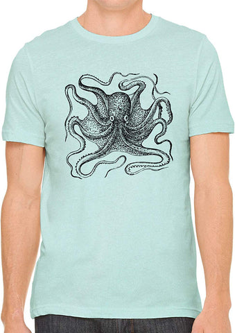 Big Octopus Cotton Crewneck Unisex Green T-Shirts