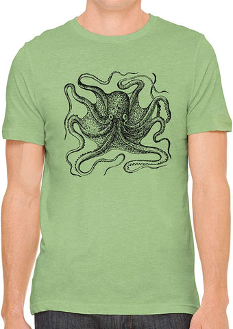 Big Octopus Cotton Crewneck Unisex Green T-Shirts