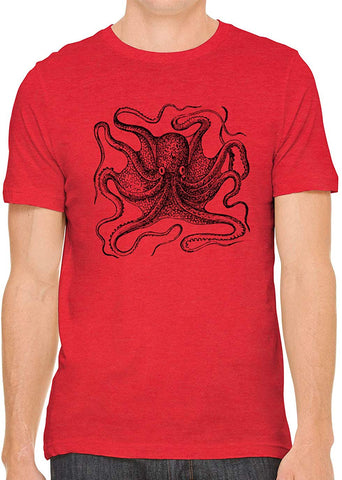 Big Octopus Cotton Crewneck Unisex Red T-Shirts