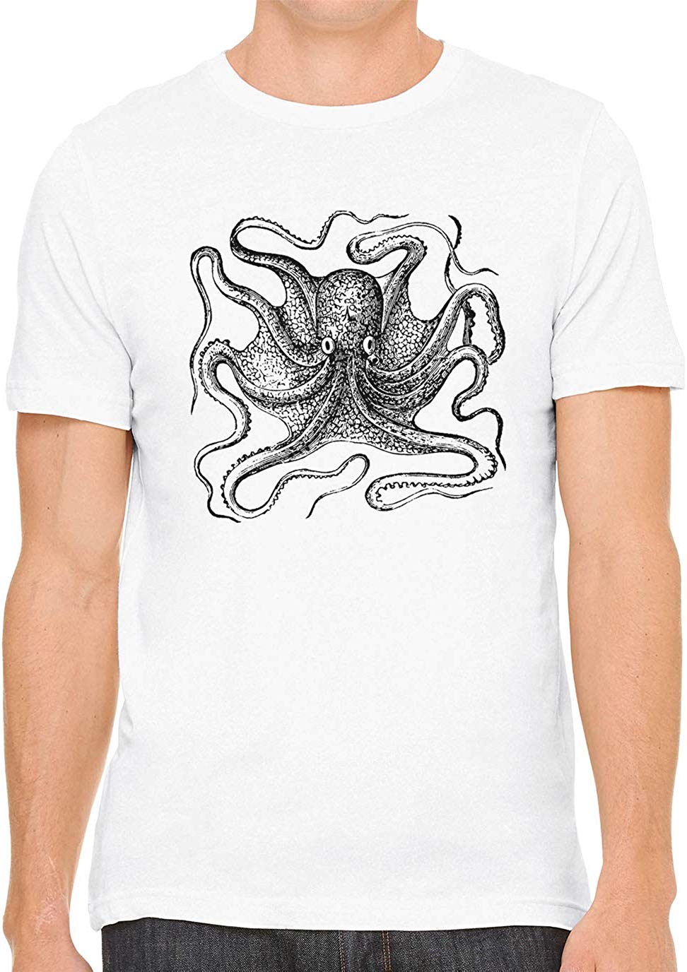 Big Octopus Cotton Crewneck Unisex White T-Shirts