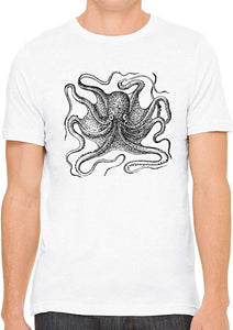 Big Octopus Cotton Crewneck Unisex White T-Shirts