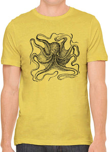 Big Octopus Cotton Crewneck Unisex Yellow T-Shirts