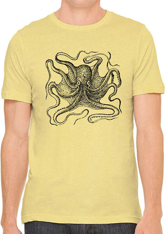 Big Octopus Cotton Crewneck Unisex Yellow T-Shirts