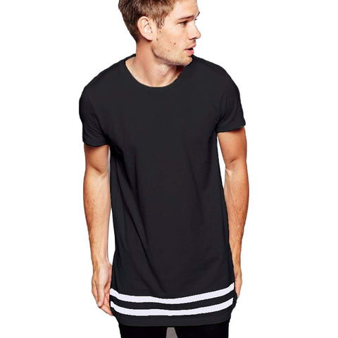 Big Sale! BBesty Men's Euro-American Style Hem Printing Striped Round-Collar Short Sleeve Top Black T-Shirts