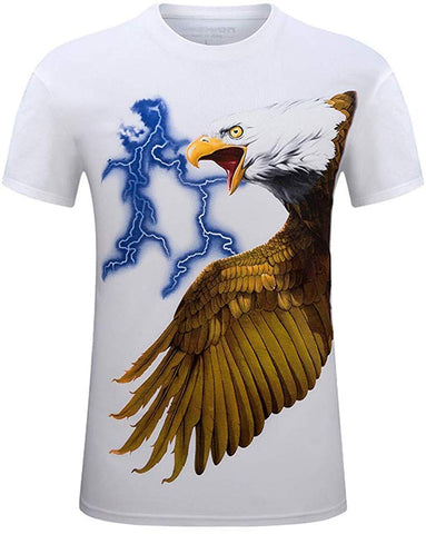 Big Sale! Fastbot Men's Tops Summer Casual Large Size Animal Print Short Sleeve White T-Shirts