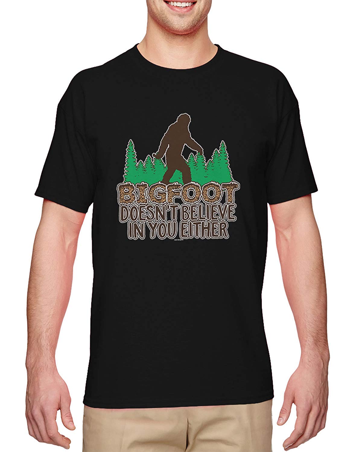 Bigfoot Doesn't Believe in You Either-Funny Men's Black T-Shirts