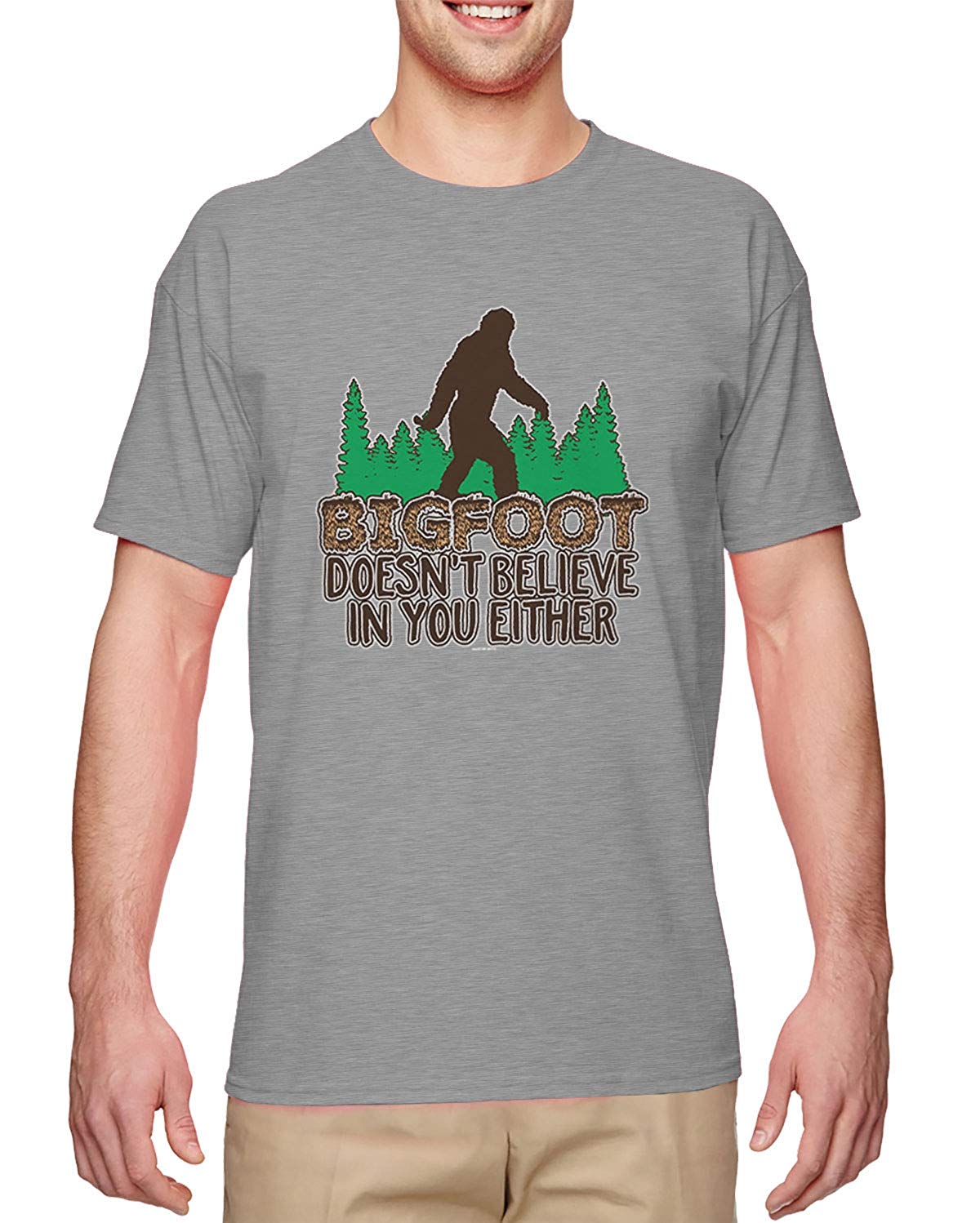 Bigfoot Doesn't Believe in You Either-Funny Men's Gray T-Shirts