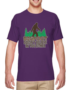 Bigfoot Doesn't Believe in You Either-Funny Men's Purple T-Shirts