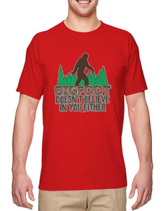 Bigfoot Doesn't Believe in You Either-Funny Men's Red T-Shirts