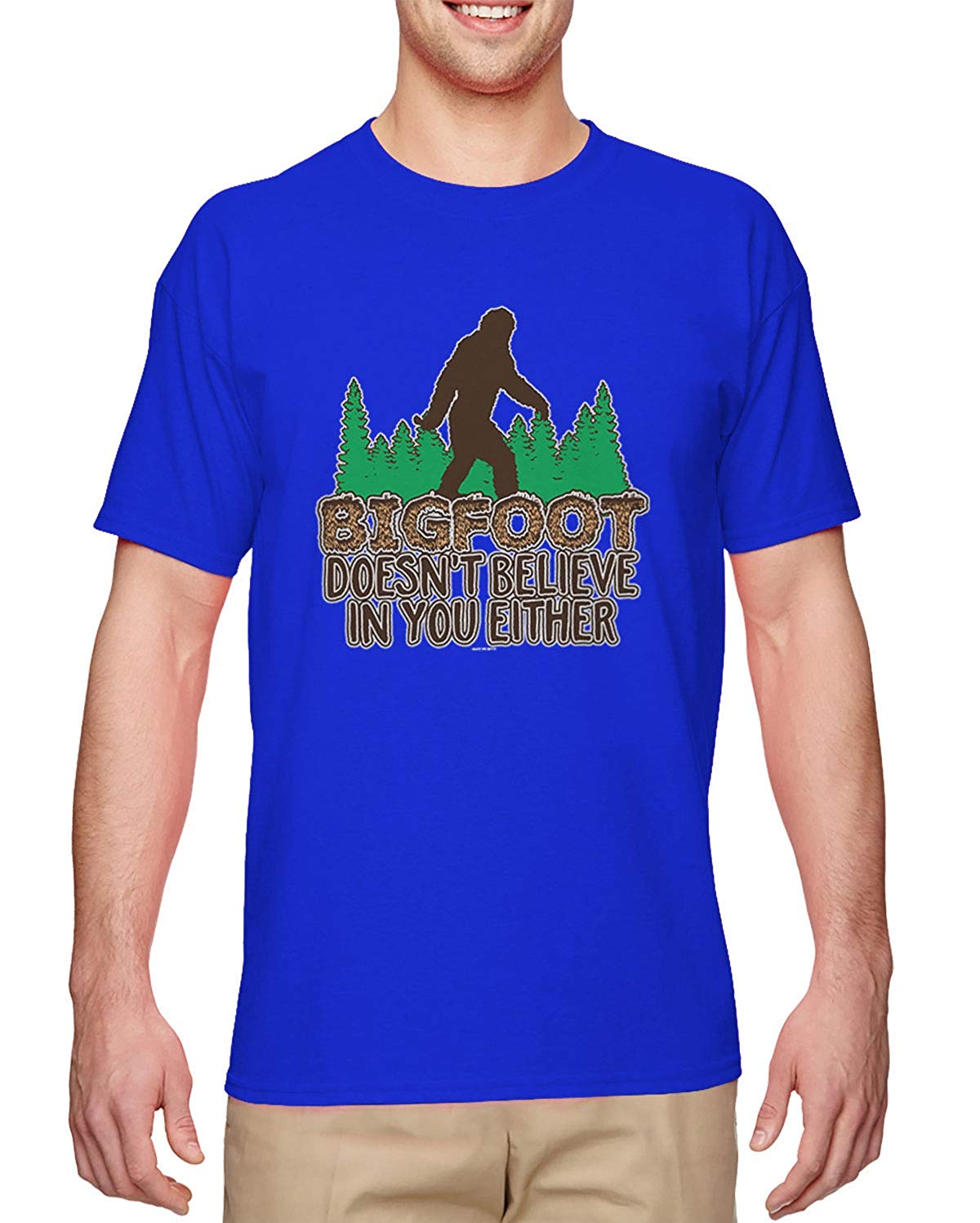 Bigfoot Doesn't Believe in You Either-Funny Men's Royal T-Shirts