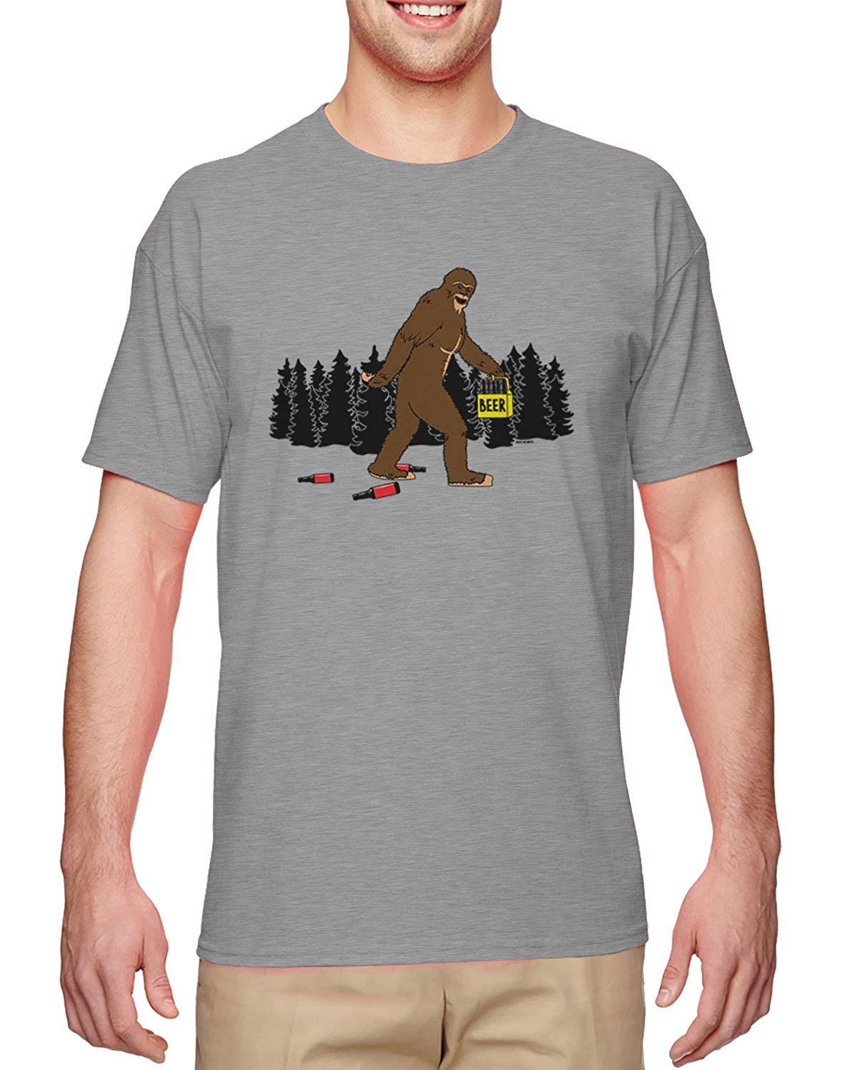 Bigfoot Drinking Beer-Drunk Sasquatch Party Men's Gray T-Shirts