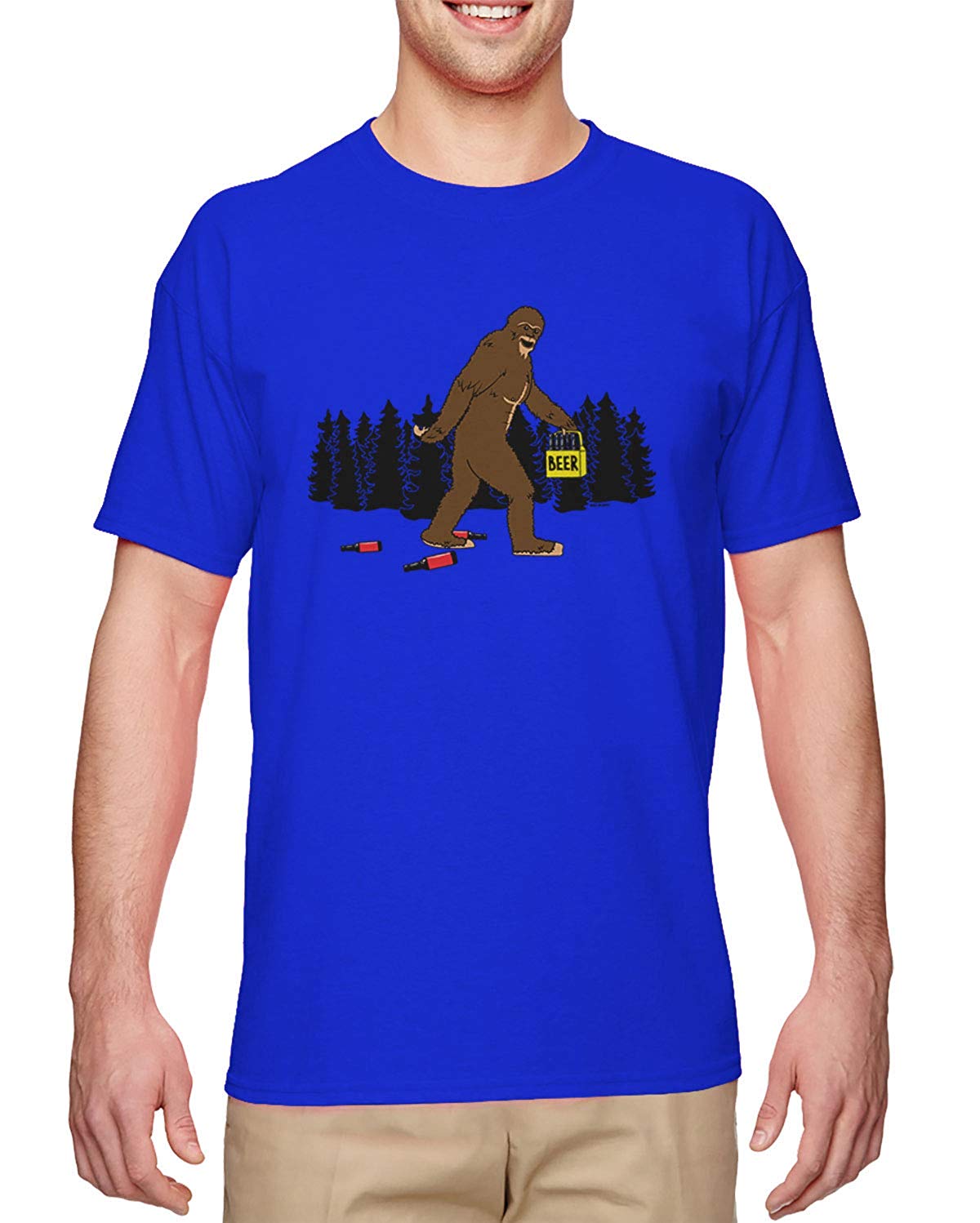 Bigfoot Drinking Beer-Drunk Sasquatch Party Men's Royal T-Shirts