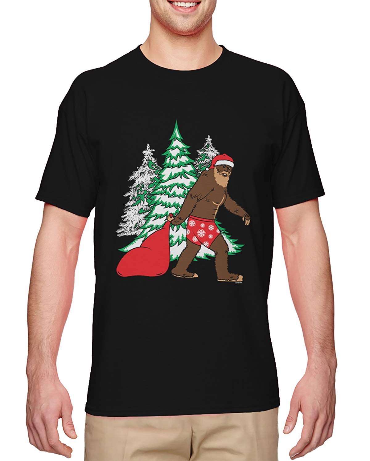 Bigfoot Santa Claus-Exist Men's Black T-Shirts