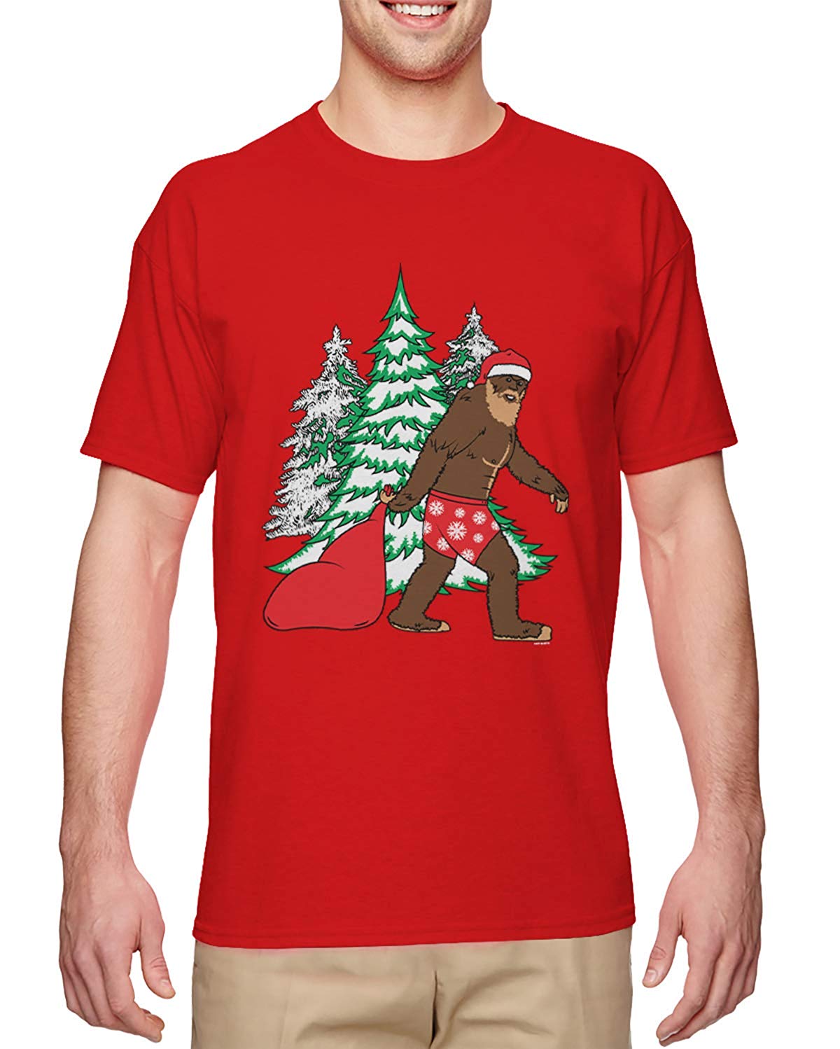 Bigfoot Santa Claus-Exist Men's Red T-Shirts