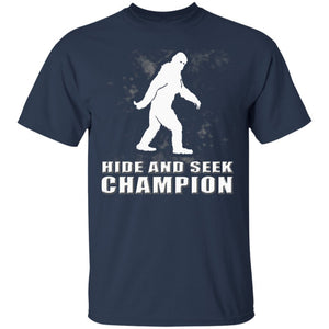 Bigfoot Sasquatch Hide and Seek Champion Funny Navy T-Shirts