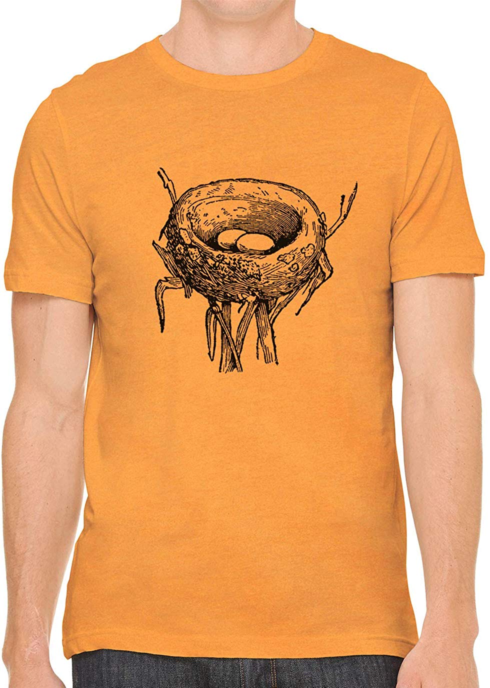 Bird Nest Drawing Cotton Crewneck Unisex Orange T-Shirts