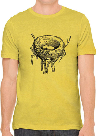 Bird Nest Drawing Cotton Crewneck Unisex Yellow T-Shirts