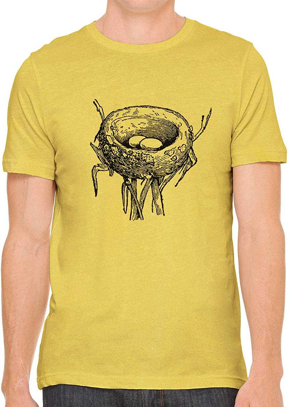 Bird Nest Drawing Cotton Crewneck Unisex Yellow T-Shirts