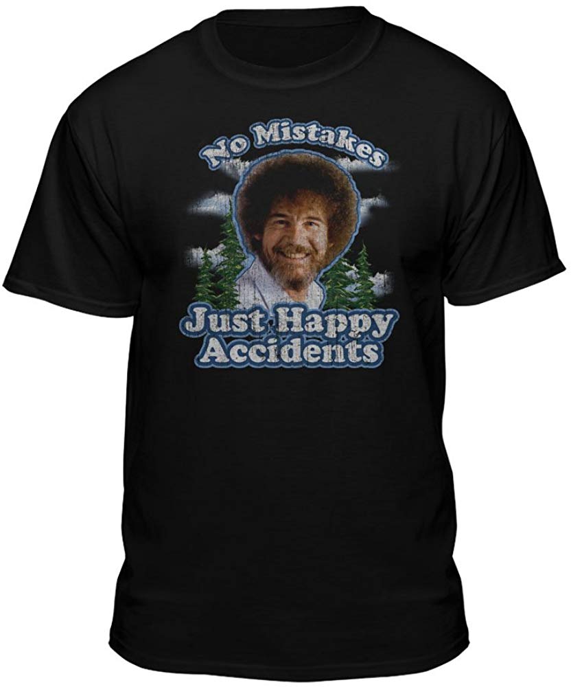 Bob Ross No Mistakes/Positive Vibes Black T-Shirts