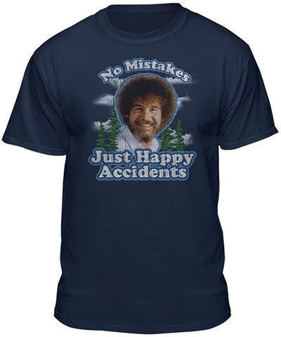 Bob Ross No Mistakes/Positive Vibes Blue T-Shirts