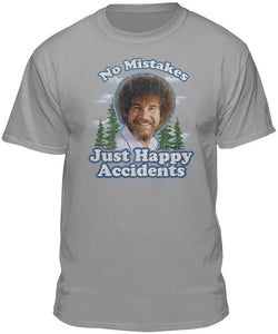 Bob Ross No Mistakes/Positive Vibes Grey T-Shirts