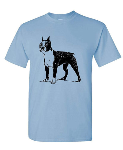 Boston Terrier-Mens Cotton Blue T-Shirts