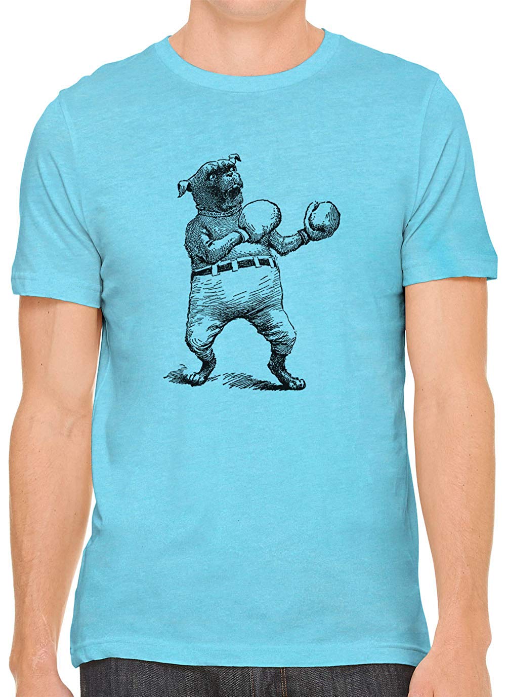 Boxing Dog Cartoon Cotton Crewneck Unisex Blue T-Shirts