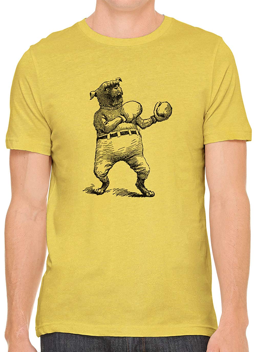 Boxing Dog Cartoon Cotton Crewneck Unisex Yellow T-Shirts