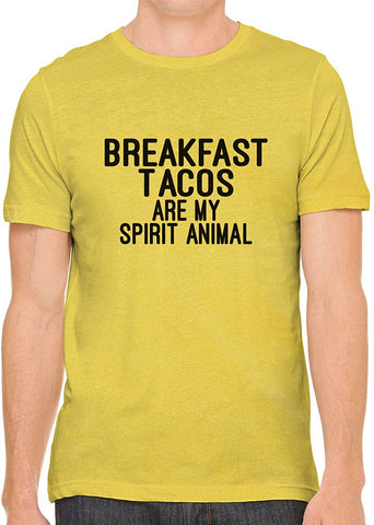 Breakfast Tacos are My Spirit Animal Cotton Mens Yellow T-Shirts