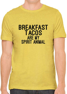 Breakfast Tacos are My Spirit Animal Cotton Mens Yellow T-Shirts