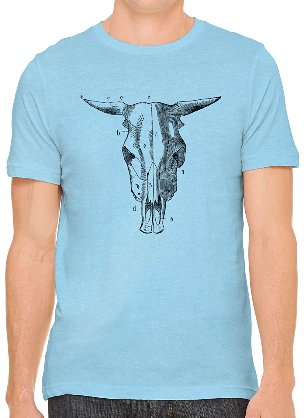 Bull Skull Diagram Cotton Crewneck Unisex Blue T-Shirts